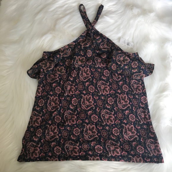 Loft ruffle mixed media paisley top nwt - Picture 4 of 8